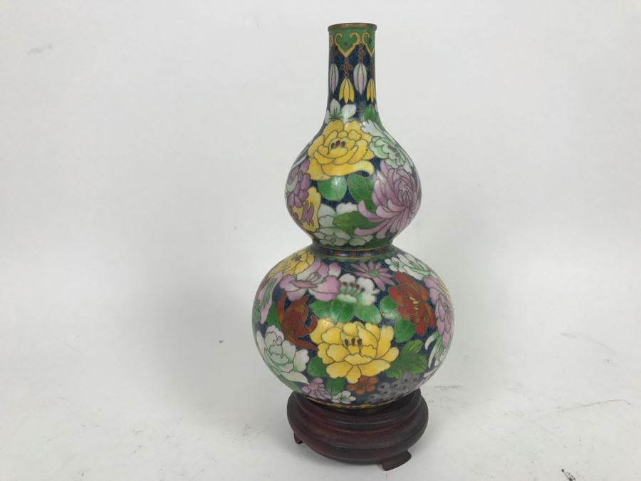 Vintage Chinese Cloisonne Vase With Wooden Stand [Photo 10]