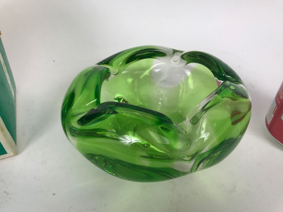 Japanese Green Art Glass Ashtray SOGA?
