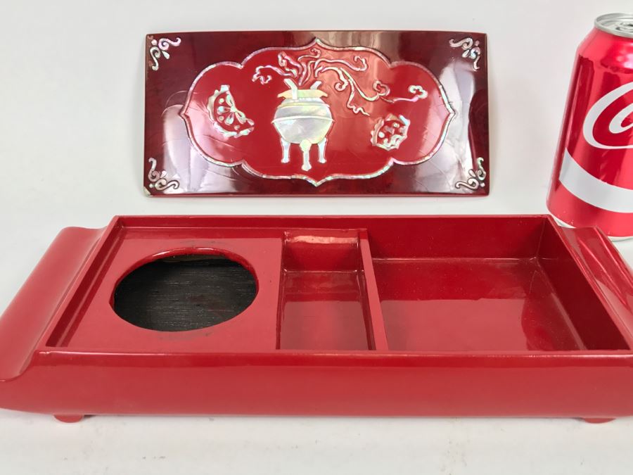 Chinese Red Lacquer Lidded Box With Mother Of Pearl Inlay [Photo 9]