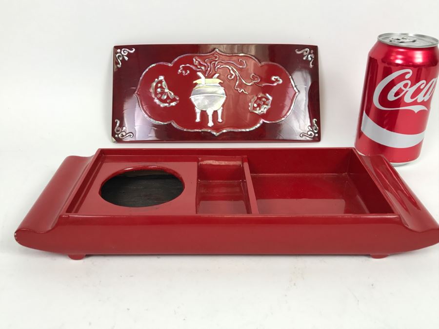 Chinese Red Lacquer Lidded Box With Mother Of Pearl Inlay [Photo 2]