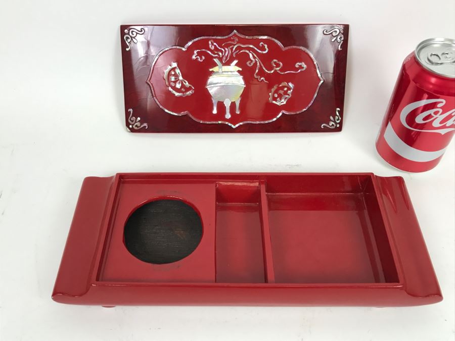 Chinese Red Lacquer Lidded Box With Mother Of Pearl Inlay [Photo 11]