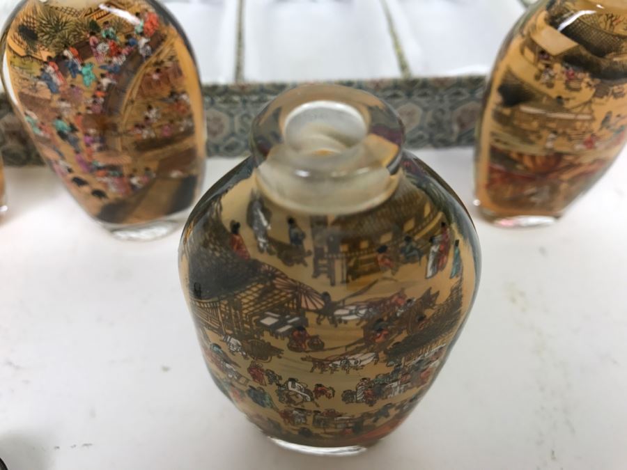 Set Of 4 Chinese Snuff Bottles Reverse Painted Riverscene River Scene In Box [Photo 17]