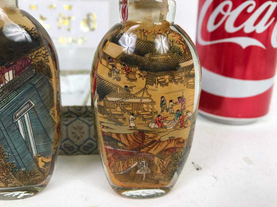 Set Of 4 Chinese Snuff Bottles Reverse Painted Riverscene River Scene In Box [Photo 15]