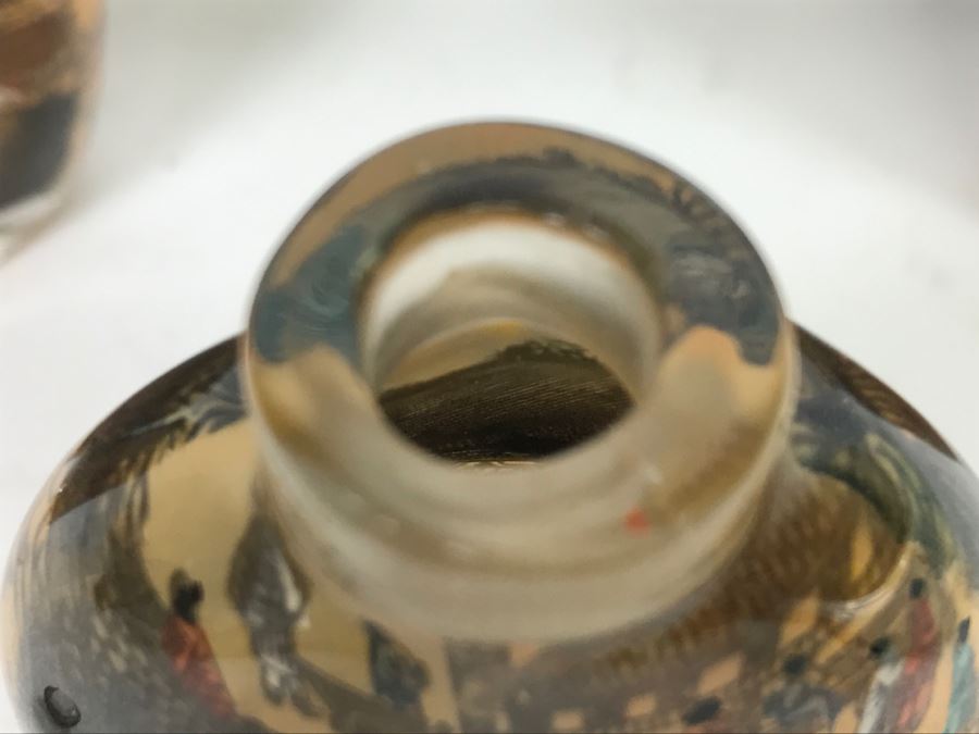 Set Of 4 Chinese Snuff Bottles Reverse Painted Riverscene River Scene In Box [Photo 18]