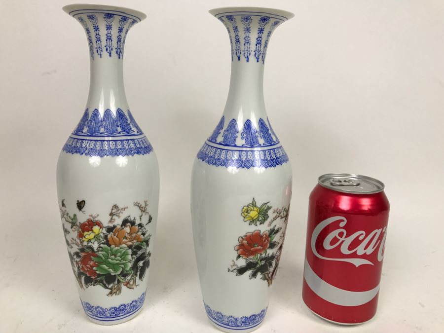 Pair Of Asian Bone China Vases