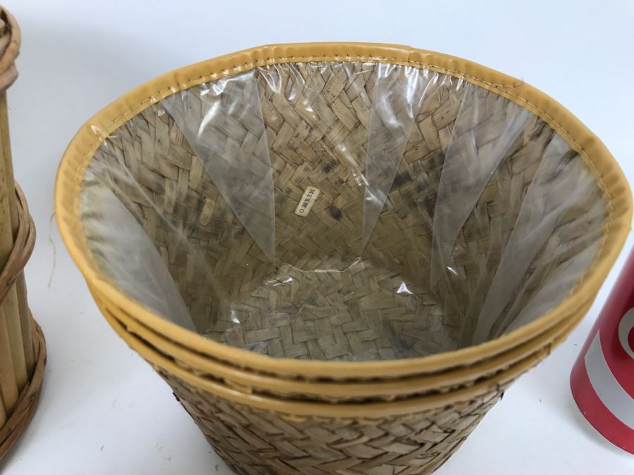 Pair Of Bamboo Baskets Plus Woven Waste Baskets [Photo 9]