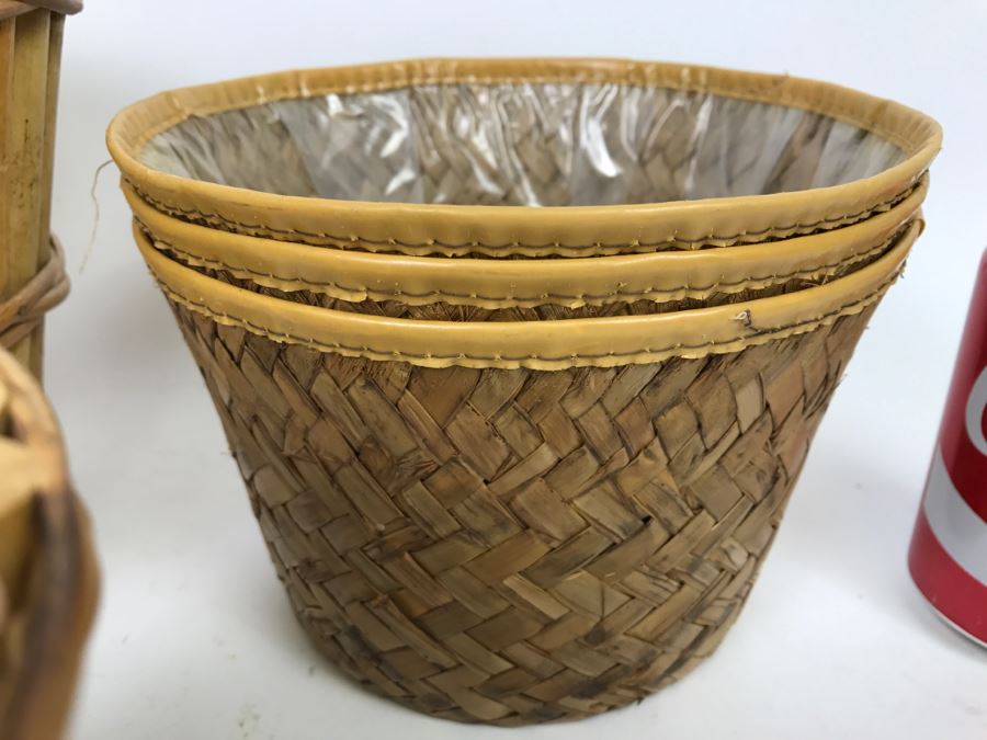 Pair Of Bamboo Baskets Plus Woven Waste Baskets [Photo 7]