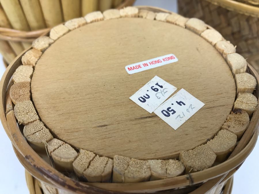 Pair Of Bamboo Baskets Plus Woven Waste Baskets [Photo 8]