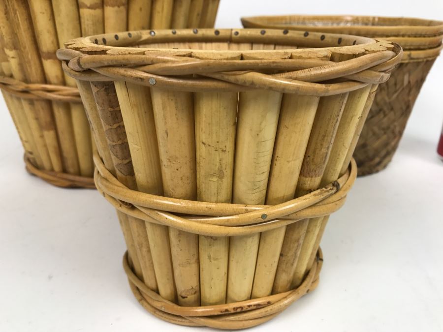 Pair Of Bamboo Baskets Plus Woven Waste Baskets [Photo 3]