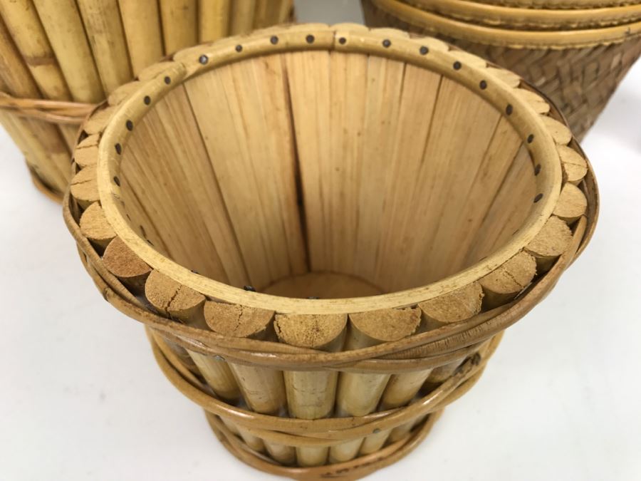 Pair Of Bamboo Baskets Plus Woven Waste Baskets [Photo 4]