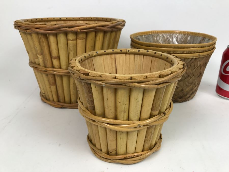 Pair Of Bamboo Baskets Plus Woven Waste Baskets [Photo 1]