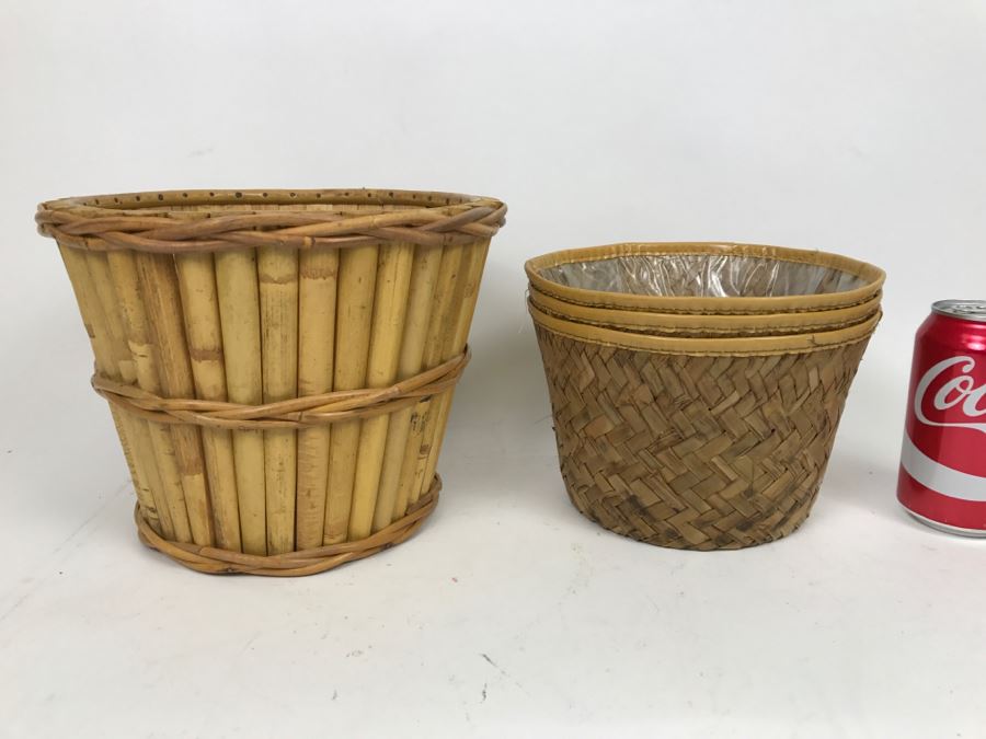 Pair Of Bamboo Baskets Plus Woven Waste Baskets [Photo 2]