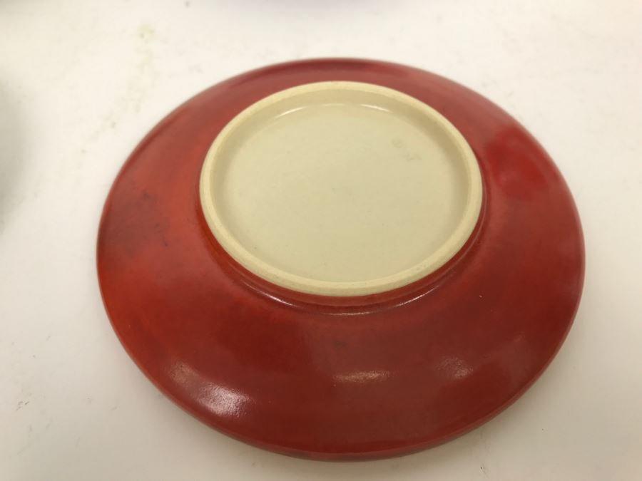 Set Of 4 Asian Colored Glazed Pottery Plates Signed  [Photo 9]