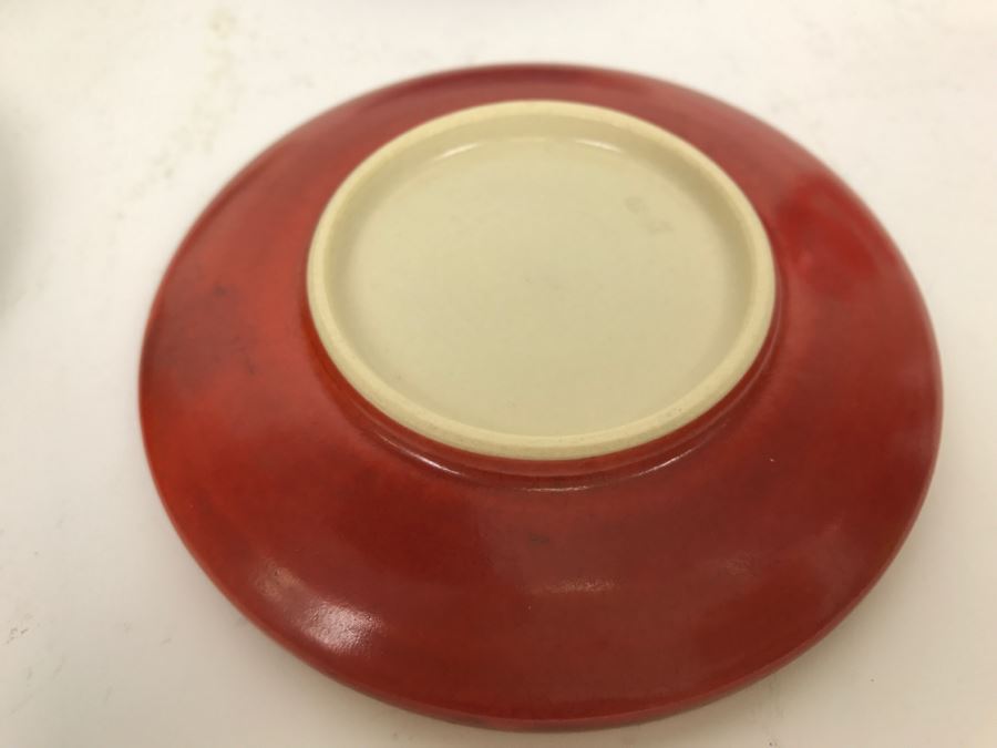 Set Of 4 Asian Colored Glazed Pottery Plates Signed  [Photo 8]