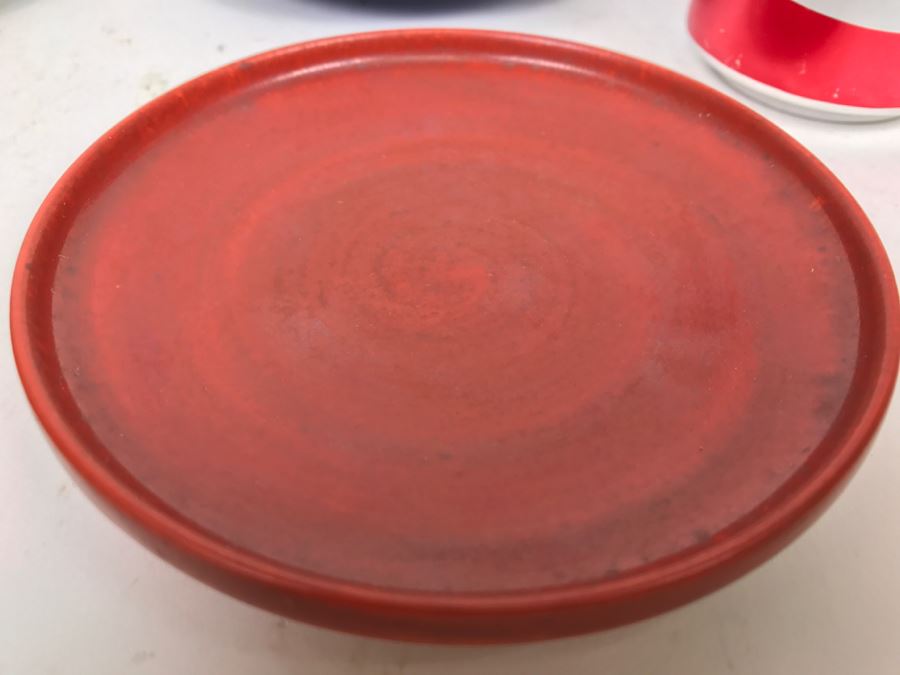 Set Of 4 Asian Colored Glazed Pottery Plates Signed  [Photo 6]