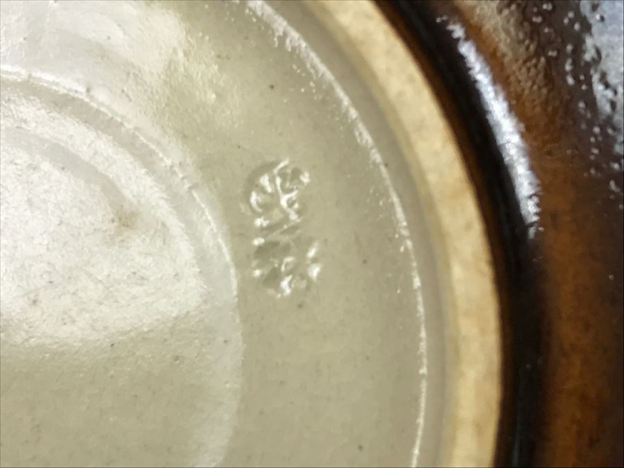 Set Of 4 Asian Colored Glazed Pottery Plates Signed  [Photo 11]