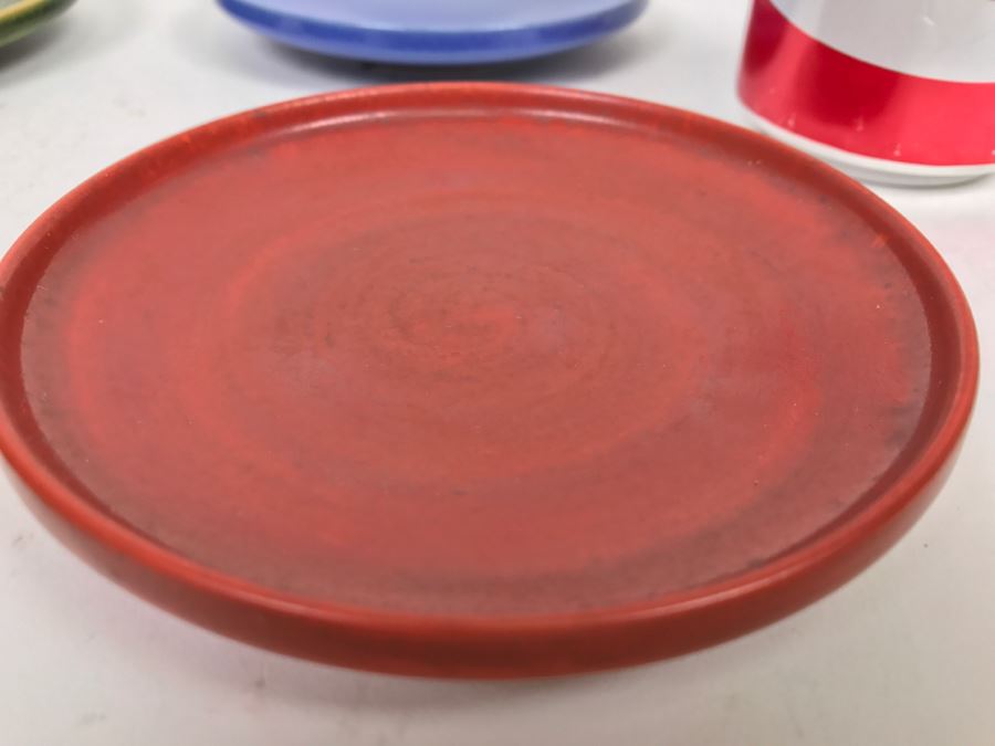 Set Of 4 Asian Colored Glazed Pottery Plates Signed  [Photo 5]