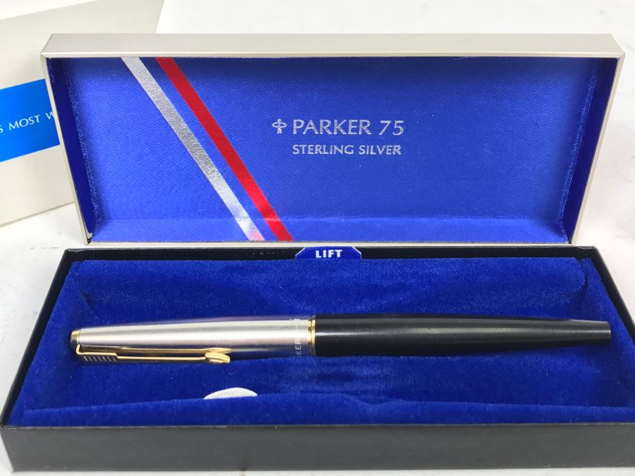 Parker 75 Sterling Silver Fountain Pen In Box Fine 6-131-10 [Photo 2]