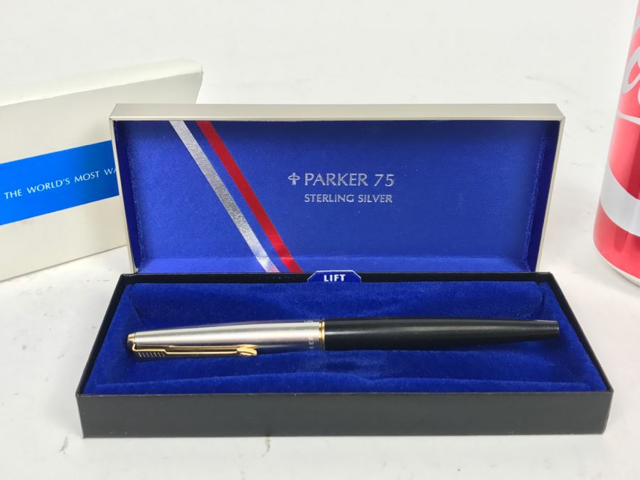 Parker 75 Sterling Silver Fountain Pen In Box Fine 6-131-10