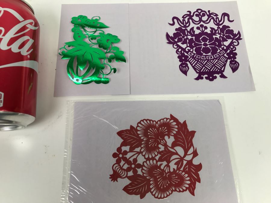 Set Of 3 Asian Paper Cut Artwork Pieces