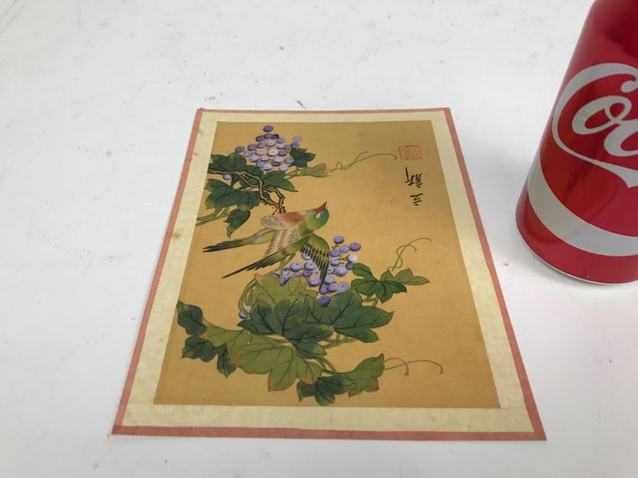 Original Signed Chinese Silk Painting Bird And Floral Motif [Photo 2]