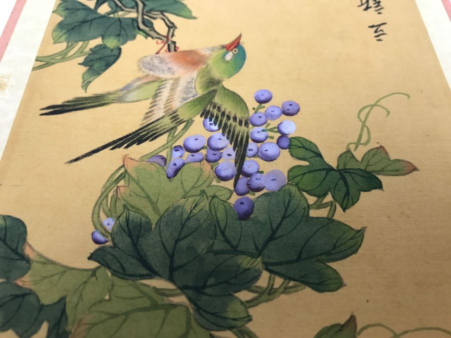 Original Signed Chinese Silk Painting Bird And Floral Motif [Photo 4]