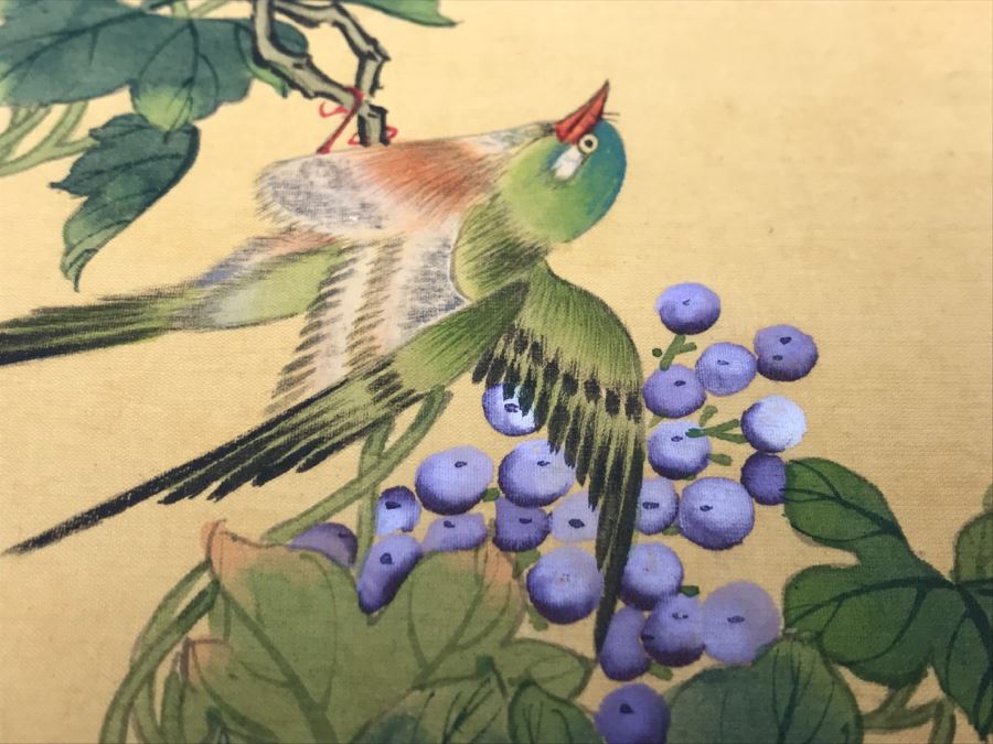 Original Signed Chinese Silk Painting Bird And Floral Motif [Photo 5]