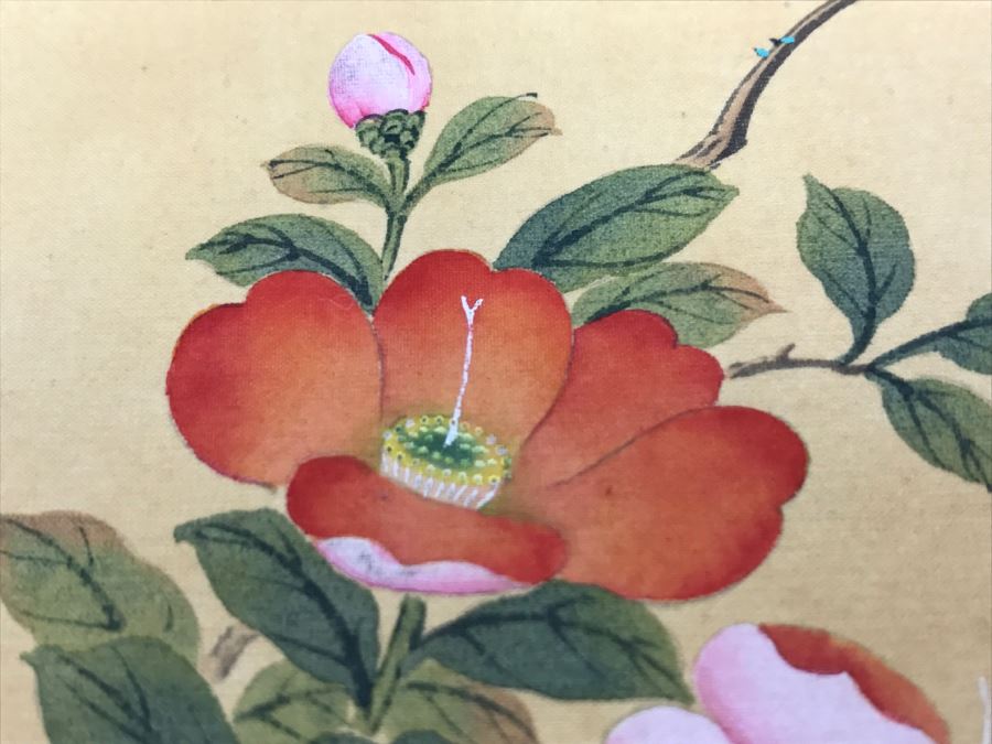 Original Signed Chinese Silk Painting Bird And Floral Motif [Photo 6]