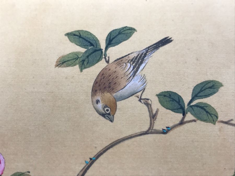 Original Signed Chinese Silk Painting Bird And Floral Motif [Photo 3]