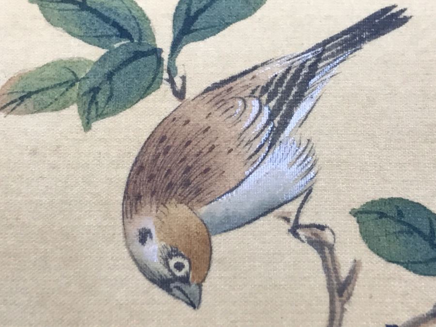 Original Signed Chinese Silk Painting Bird And Floral Motif [Photo 4]