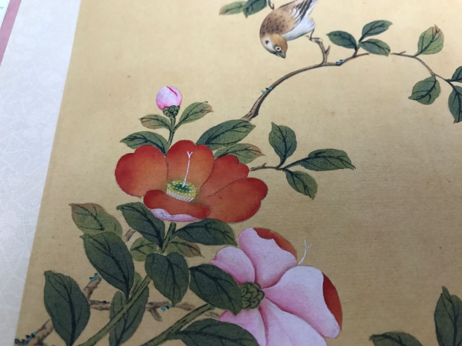 Original Signed Chinese Silk Painting Bird And Floral Motif [Photo 5]