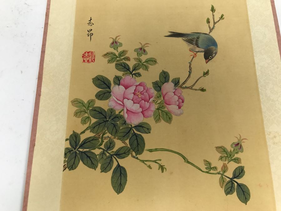 Original Signed Chinese Silk Painting Bird And Floral Motif [Photo 13]