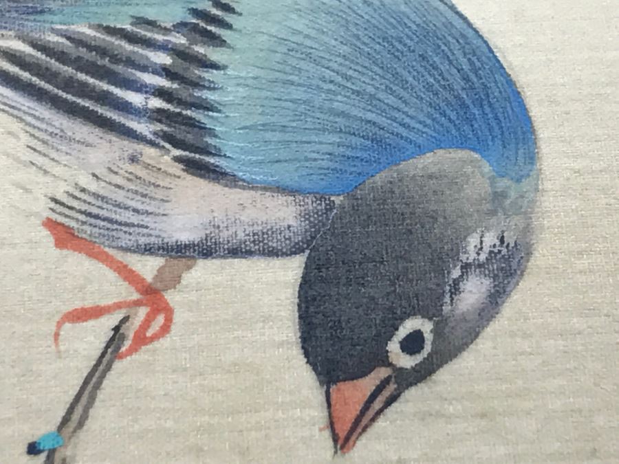 Original Signed Chinese Silk Painting Bird And Floral Motif [Photo 7]