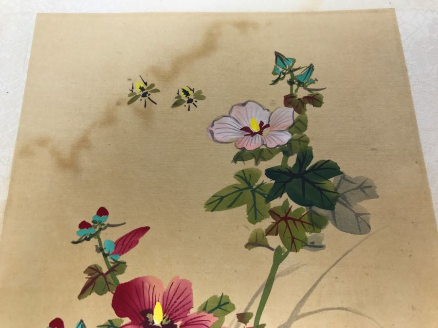 Original Signed Chinese Silk Painting Floral Motif [Photo 3]