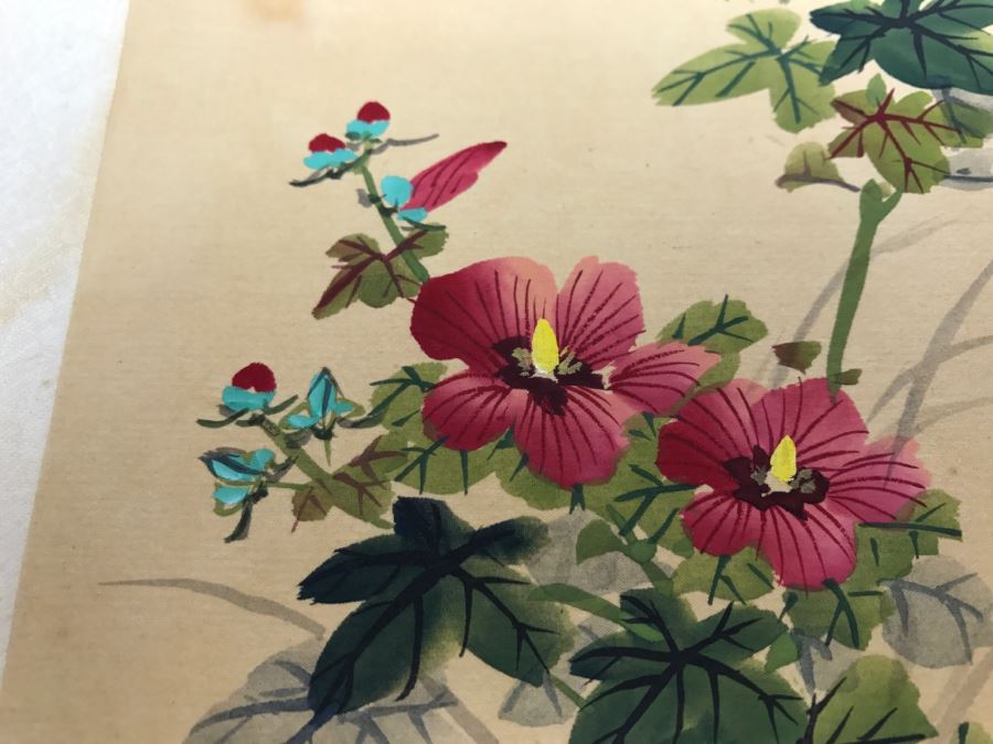 Original Signed Chinese Silk Painting Floral Motif [Photo 6]