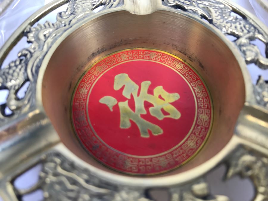 Set Of 4 Vintage Brass Chinese Ashtrays In Original Box [Photo 7]