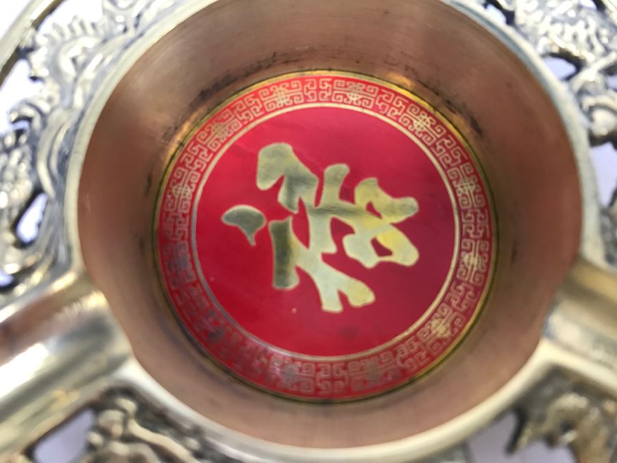 Set Of 4 Vintage Brass Chinese Ashtrays In Original Box