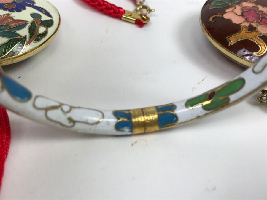 Pair Of Cloisonne Pendants Plus Cloisonne Bracelet [Photo 8]