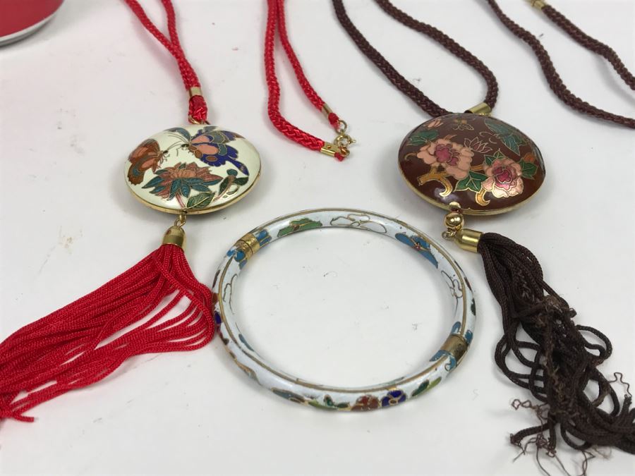 Pair Of Cloisonne Pendants Plus Cloisonne Bracelet [Photo 12]