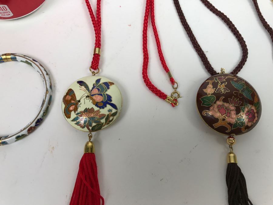 Pair Of Cloisonne Pendants Plus Cloisonne Bracelet [Photo 2]