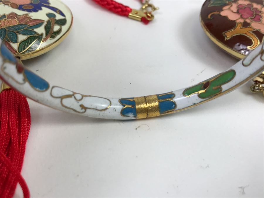 Pair Of Cloisonne Pendants Plus Cloisonne Bracelet [Photo 9]