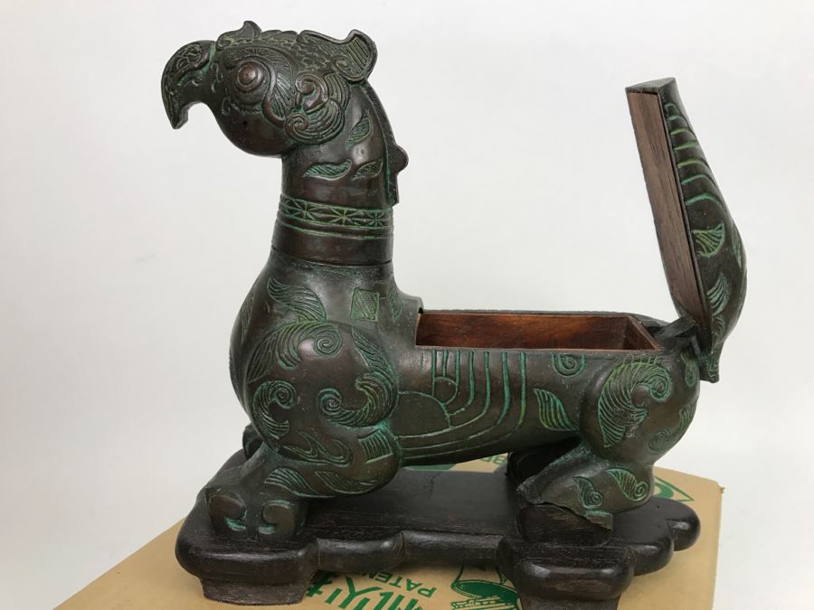 VERY COOL - Dual Purpose Lighter With Teak Cigarette Holder Chinese Reproduction Of A Warring States Dynasty Container Getz Bros By Legacy Line With Original Box [Photo 17]