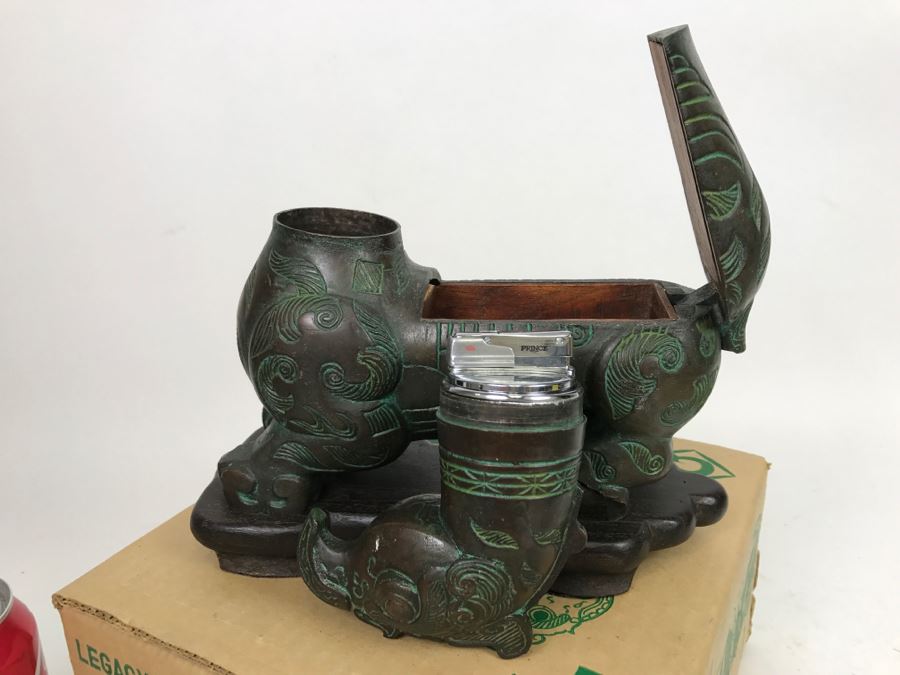 VERY COOL - Dual Purpose Lighter With Teak Cigarette Holder Chinese Reproduction Of A Warring States Dynasty Container Getz Bros By Legacy Line With Original Box [Photo 20]