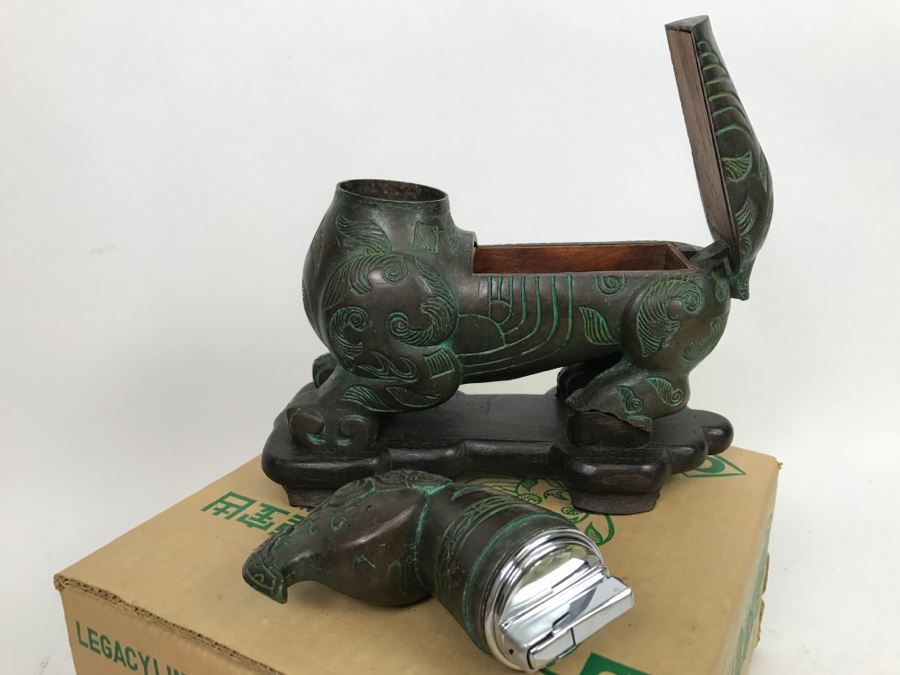 VERY COOL - Dual Purpose Lighter With Teak Cigarette Holder Chinese Reproduction Of A Warring States Dynasty Container Getz Bros By Legacy Line With Original Box [Photo 27]