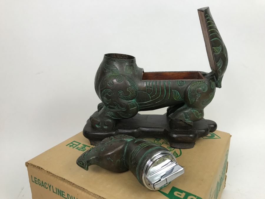 VERY COOL - Dual Purpose Lighter With Teak Cigarette Holder Chinese Reproduction Of A Warring States Dynasty Container Getz Bros By Legacy Line With Original Box [Photo 24]
