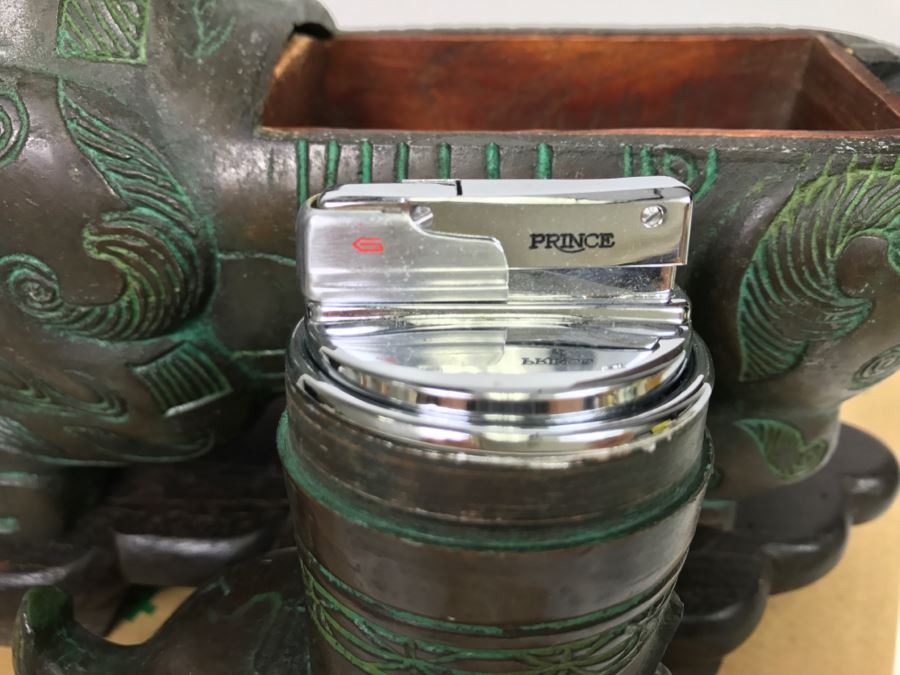 VERY COOL - Dual Purpose Lighter With Teak Cigarette Holder Chinese Reproduction Of A Warring States Dynasty Container Getz Bros By Legacy Line With Original Box [Photo 21]