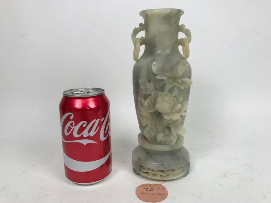 Vintage Chinese Soapstone Relief Carving Of Vase
