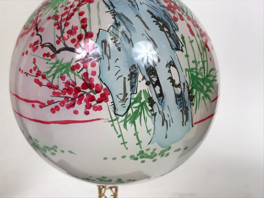 Reverse Painted Asian Glass Ball With Stand And Original Box Plus Reverse Painted Ornament With Box [Photo 10]