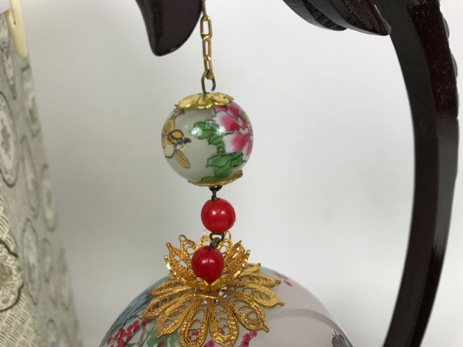 Reverse Painted Asian Glass Ball With Stand And Original Box Plus Reverse Painted Ornament With Box [Photo 5]