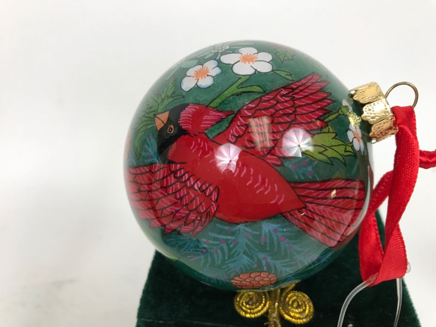 Reverse Painted Asian Glass Ball With Stand And Original Box Plus Reverse Painted Ornament With Box [Photo 13]